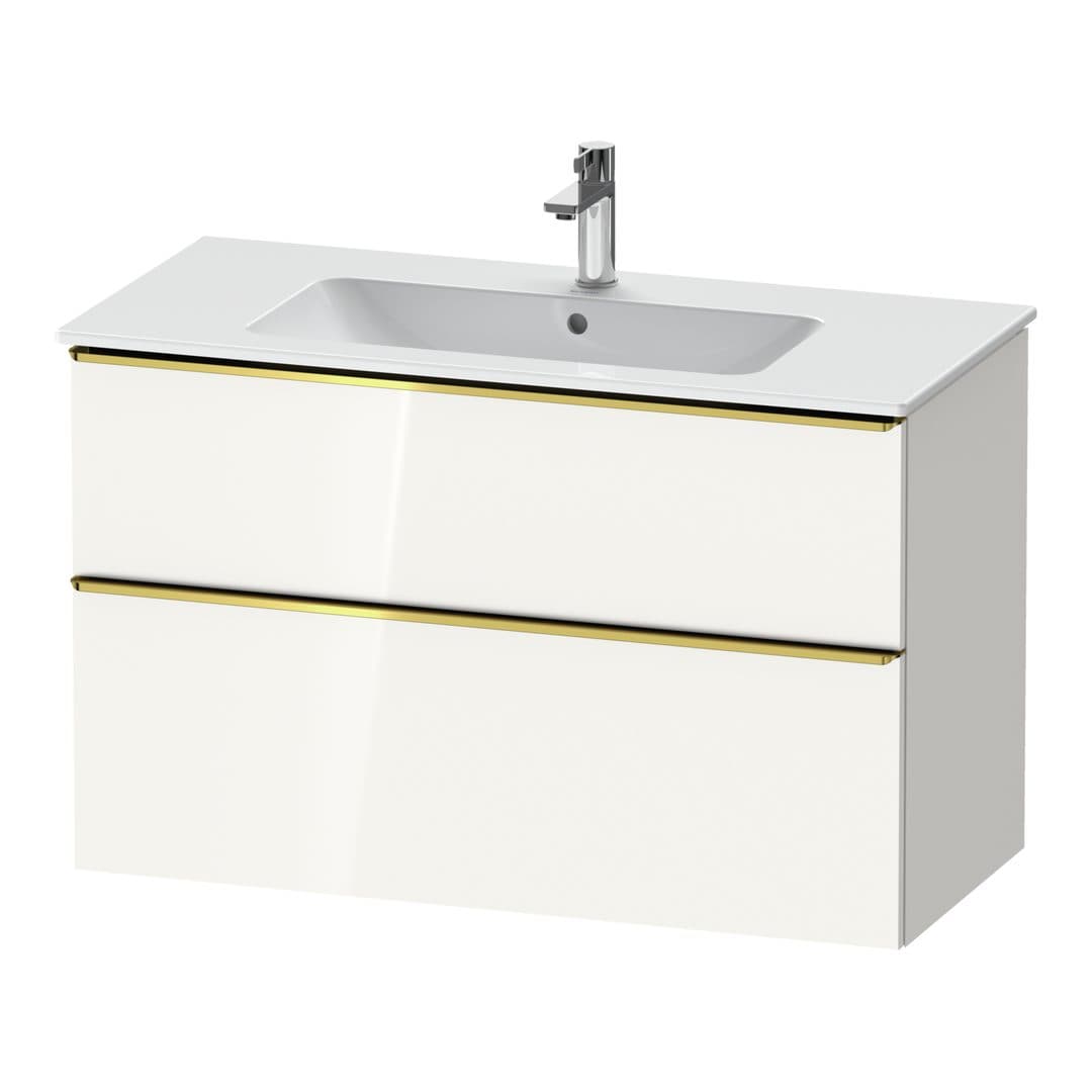 Duravit D-Neo – Έπιπλο Νιπτήρα – 1010 mm, 2 συρτάρια, νιπτήρας κέντρο, Gold Polished – White High Gloss, Decor (DE4363034220000)