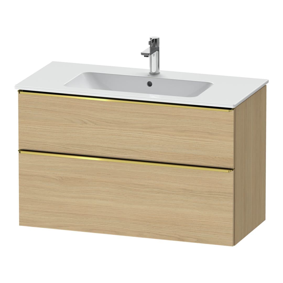 Duravit D-Neo – Έπιπλο Νιπτήρα – 1010 mm, 2 συρτάρια, νιπτήρας κέντρο, Gold Polished – Natural oak, Decor (DE4363034300000)