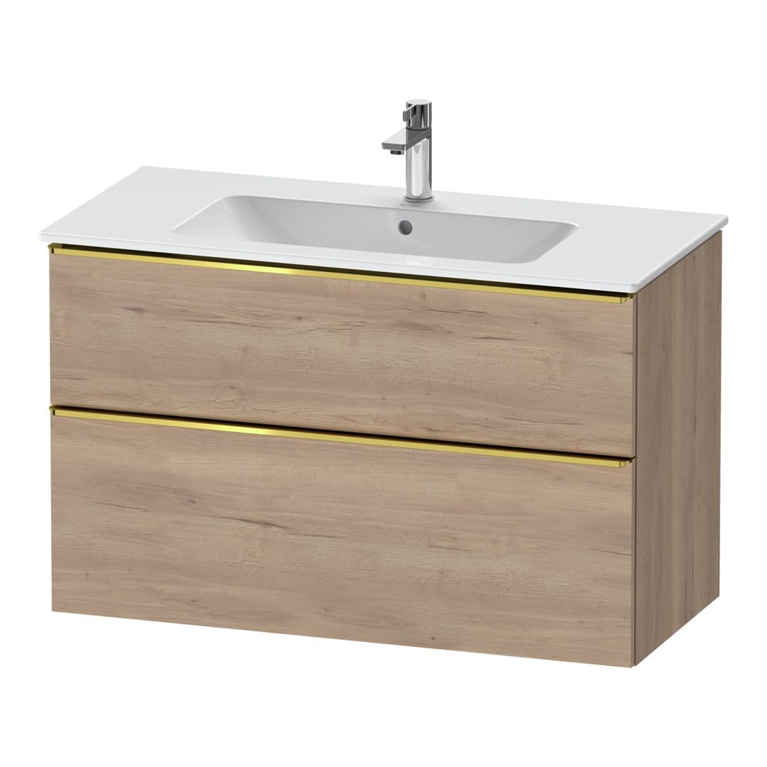 Duravit D-Neo – Έπιπλο Νιπτήρα – 1010 mm, 2 συρτάρια, νιπτήρας κέντρο, Gold Polished – Marbled Oak Matt, Decor (DE4363034550000)
