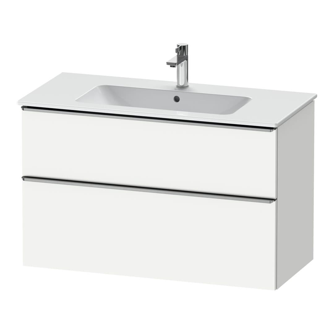 Duravit D-Neo – Έπιπλο Νιπτήρα – 1010 mm, 2 συρτάρια, νιπτήρας κέντρο, Stainless steel Brushed – White Matt, Decor (DE4363070180000)