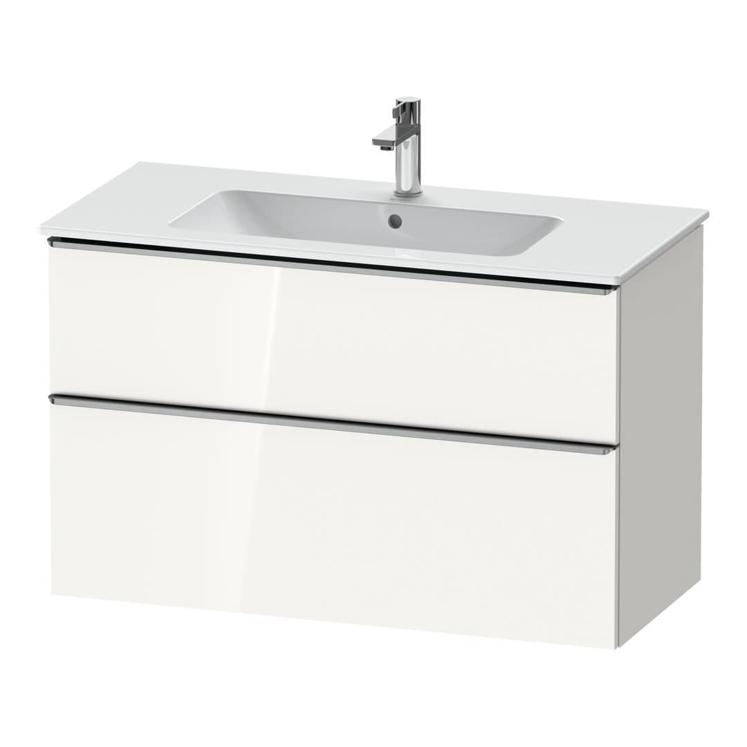 Duravit D-Neo – Έπιπλο Νιπτήρα – 1010 mm, 2 συρτάρια, νιπτήρας κέντρο, Stainless steel Brushed – White High Gloss, Decor (DE4363070220000)