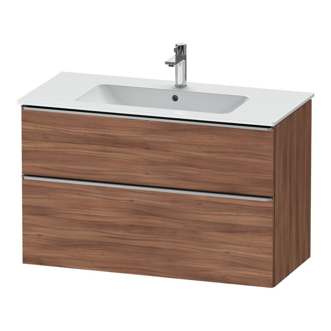 Duravit D-Neo – Έπιπλο Νιπτήρα – 1010 mm, 2 συρτάρια, νιπτήρας κέντρο, Stainless steel Brushed – Walnut Matt, Decor (DE4363070790000)
