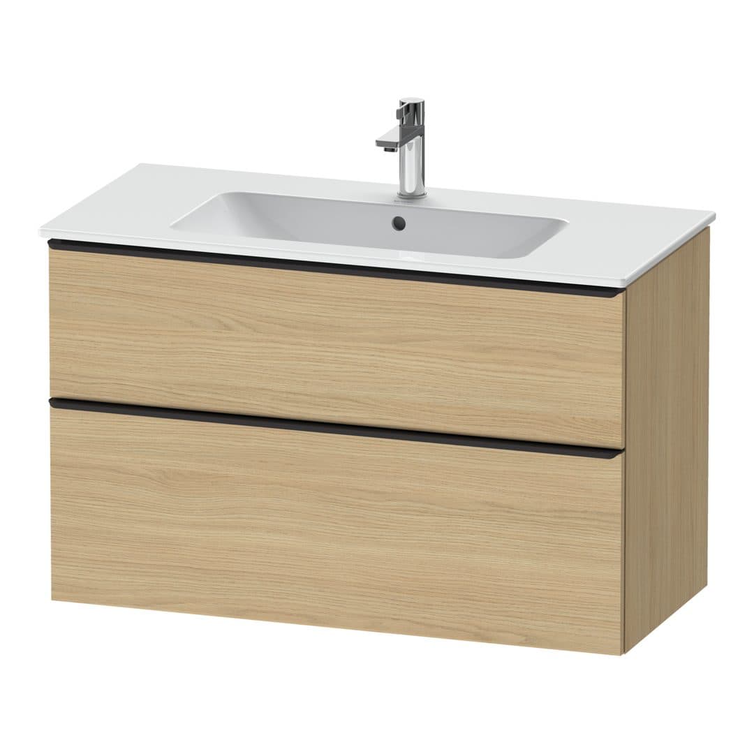 Duravit D-Neo – Έπιπλο Νιπτήρα – 1010 mm, 2 συρτάρια, νιπτήρας κέντρο, Diamond black Matt – Natural oak, Decor (DE43630BD300000)