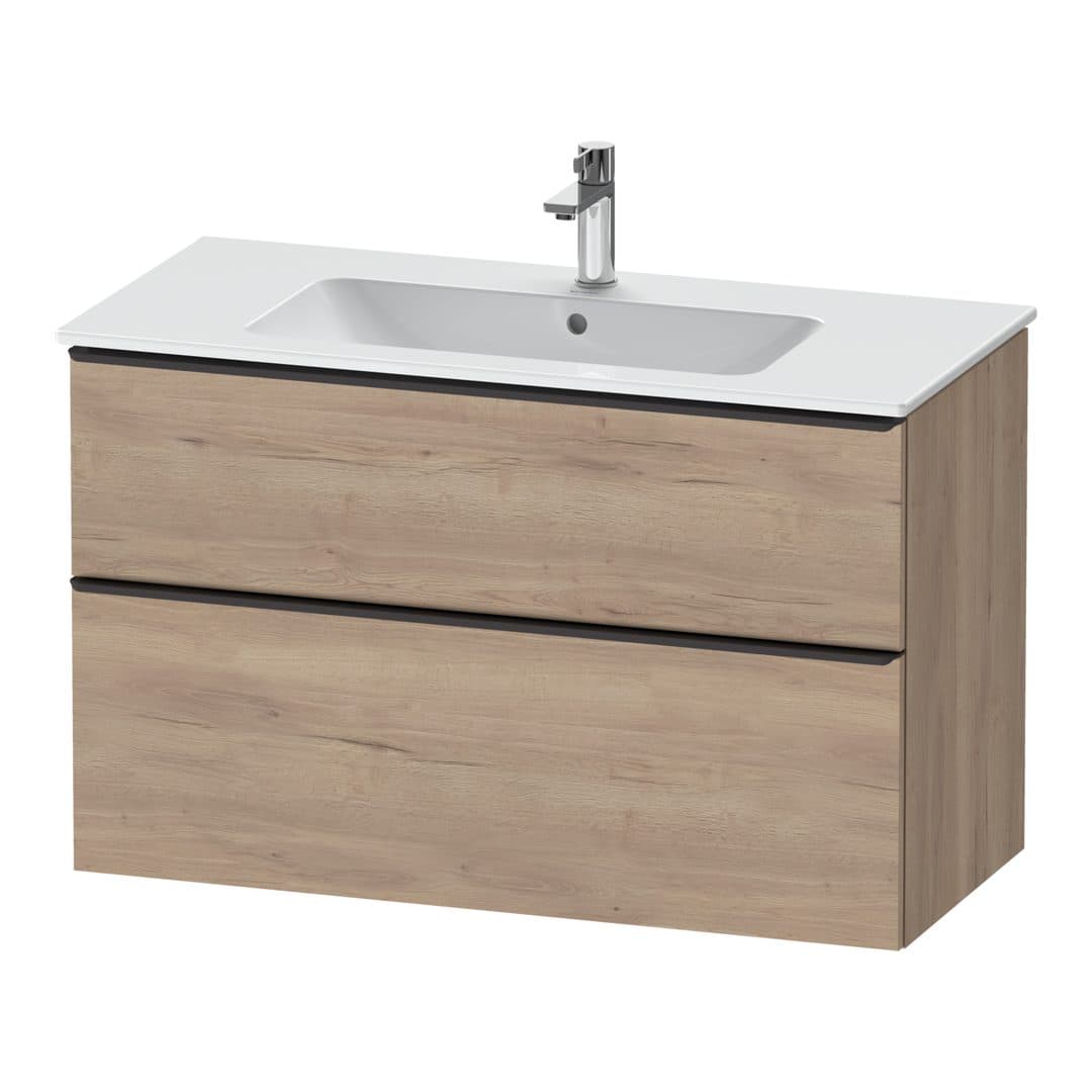 Duravit D-Neo – Έπιπλο Νιπτήρα – 1010 mm, 2 συρτάρια, νιπτήρας κέντρο, Diamond black Matt – Marbled Oak Matt, Decor (DE43630BD550000)