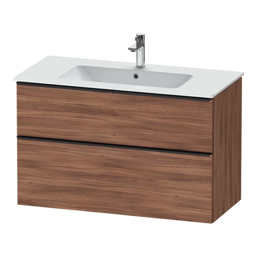 Duravit D-Neo – Έπιπλο Νιπτήρα – 1010 mm, 2 συρτάρια, νιπτήρας κέντρο, Diamond black Matt – Walnut Matt, Decor (DE43630BD790000)