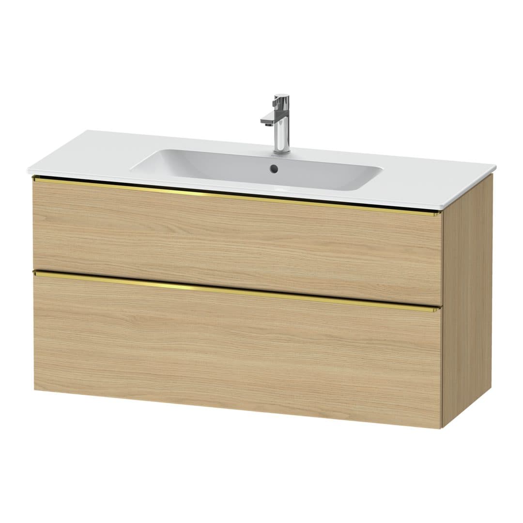 Duravit D-Neo – Έπιπλο Νιπτήρα – 1210 mm, 2 συρτάρια, νιπτήρας κέντρο, Gold Polished – Natural oak, Decor (DE4364034300000)