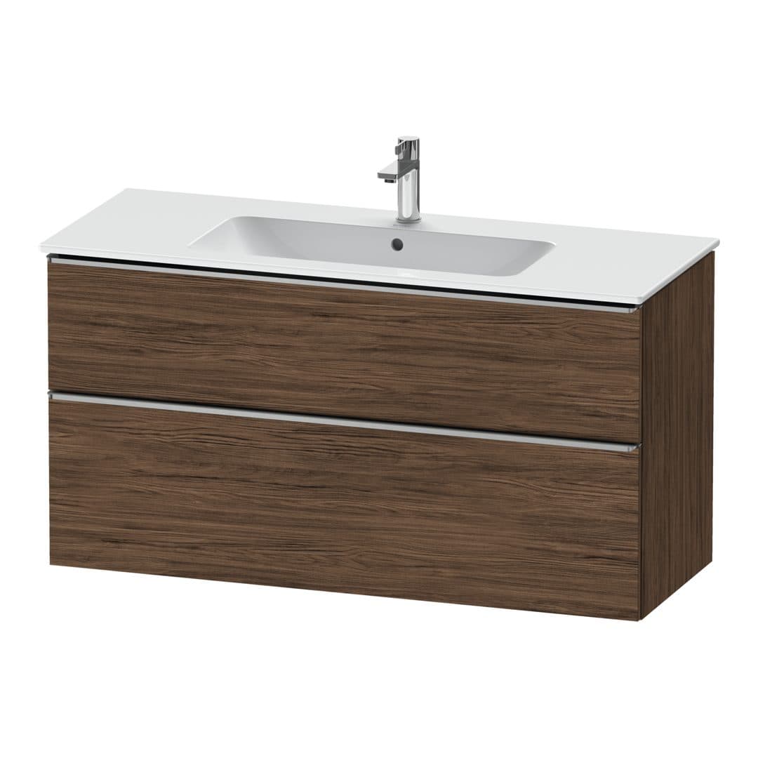 Duravit D-Neo – Έπιπλο Νιπτήρα – 1210 mm, 2 συρτάρια, νιπτήρας κέντρο, Stainless steel Brushed – Walnut dark Matt, Decor (DE4364070210000)