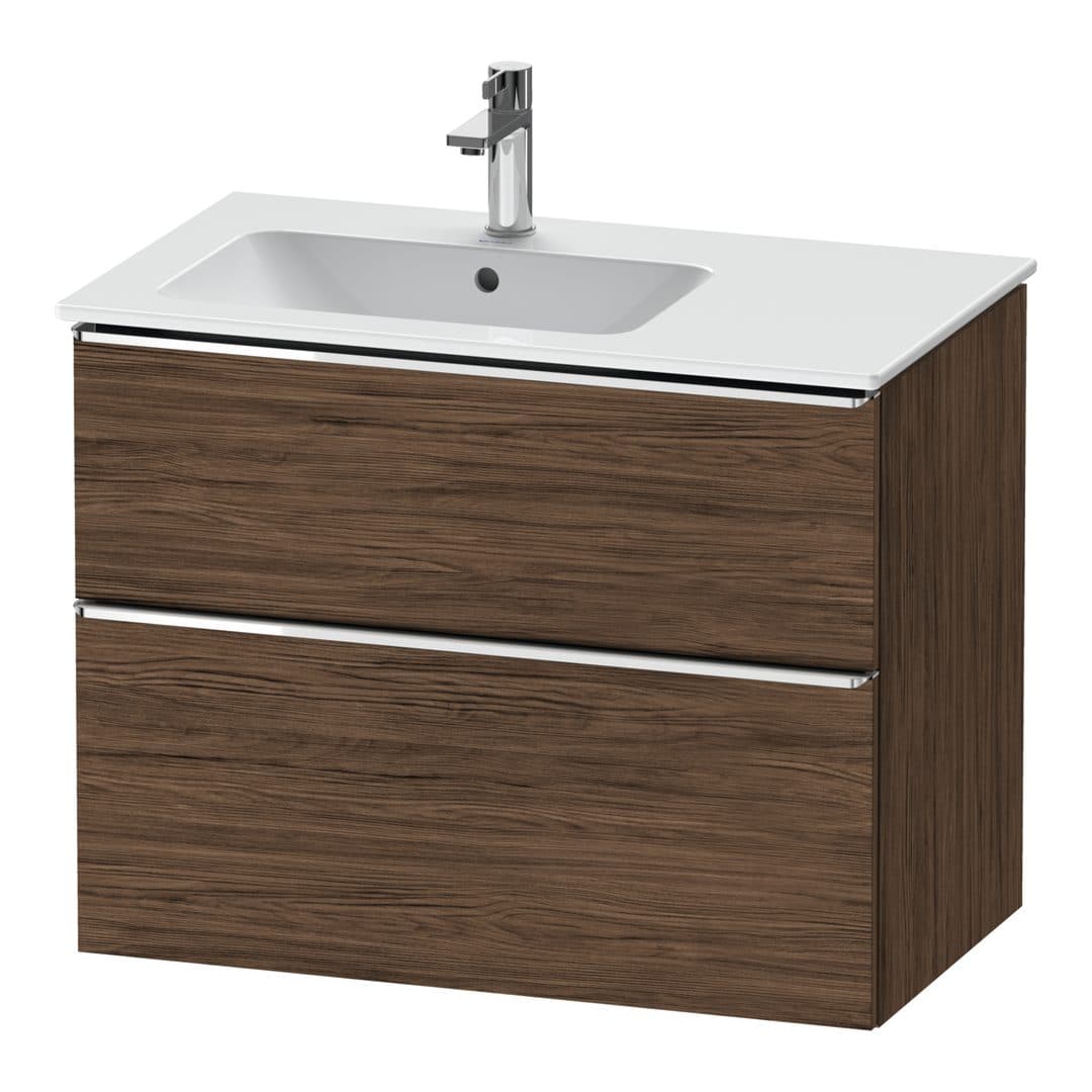 Duravit D-Neo – Έπιπλο Νιπτήρα – 810 mm, 2 συρτάρια, νιπτήρας αριστερά, Chrome High Gloss – Walnut dark Matt, Decor (DE4366010210000)