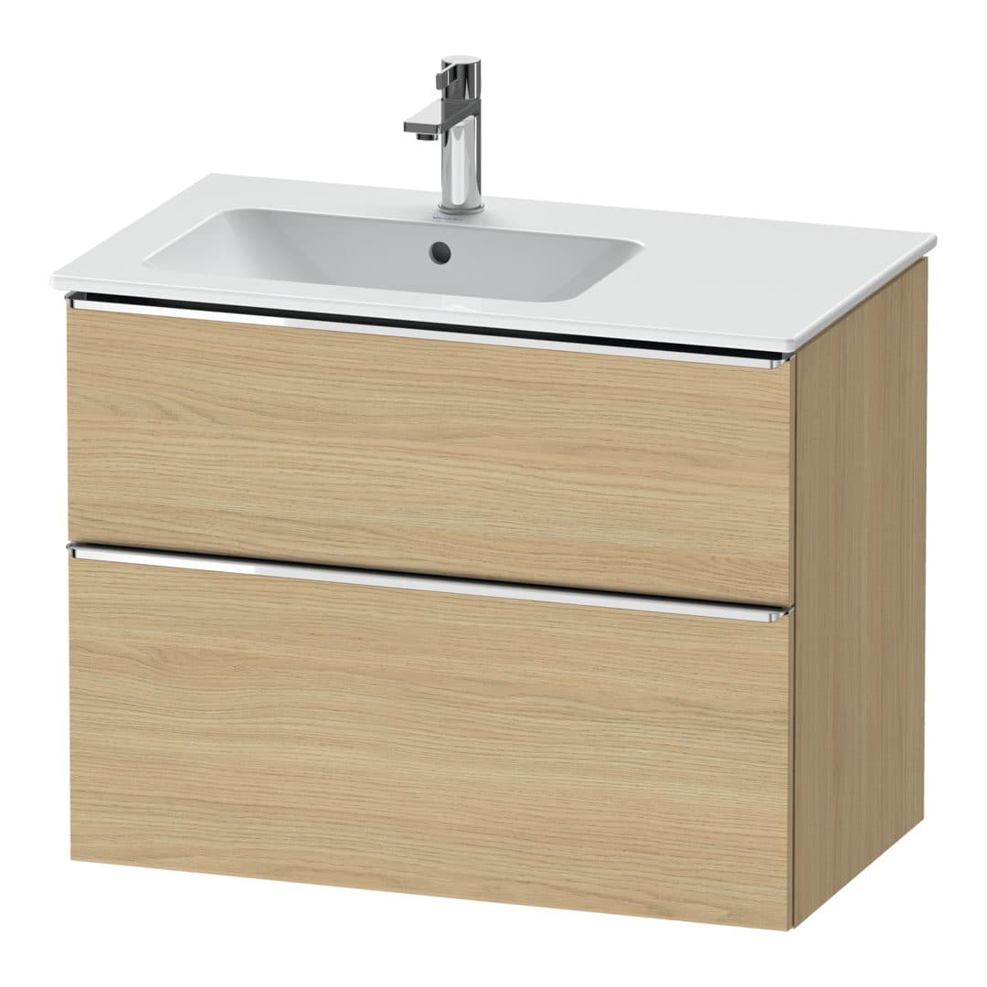 Duravit D-Neo – Έπιπλο Νιπτήρα – 810 mm, 2 συρτάρια, νιπτήρας αριστερά, Chrome High Gloss – Natural oak, Decor (DE4366010300000)