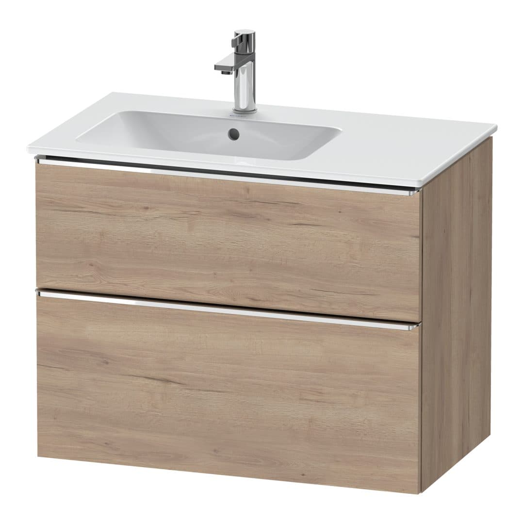 Duravit D-Neo – Έπιπλο Νιπτήρα – 810 mm, 2 συρτάρια, νιπτήρας αριστερά, Chrome High Gloss – Marbled Oak Matt, Decor (DE4366010550000)
