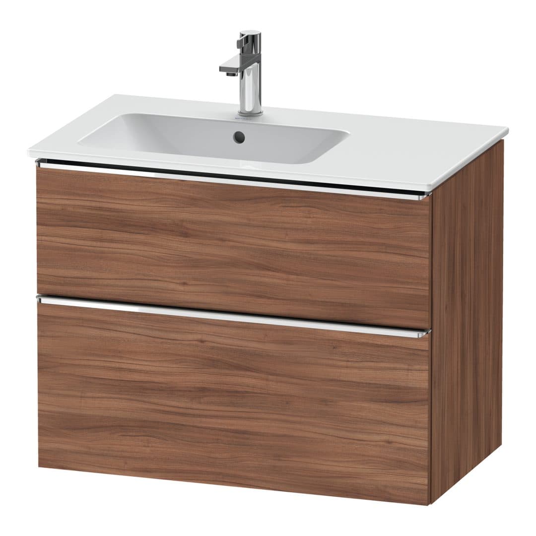 Duravit D-Neo – Έπιπλο Νιπτήρα – 810 mm, 2 συρτάρια, νιπτήρας αριστερά, Chrome High Gloss – Walnut Matt, Decor (DE4366010790000)