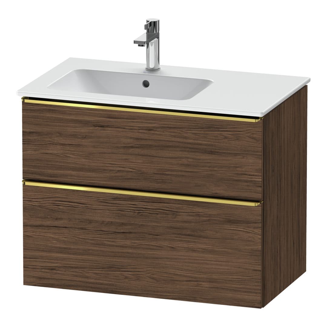 Duravit D-Neo – Έπιπλο Νιπτήρα – 810 mm, 2 συρτάρια, νιπτήρας αριστερά, Gold Polished – Walnut dark Matt, Decor (DE4366034210000)