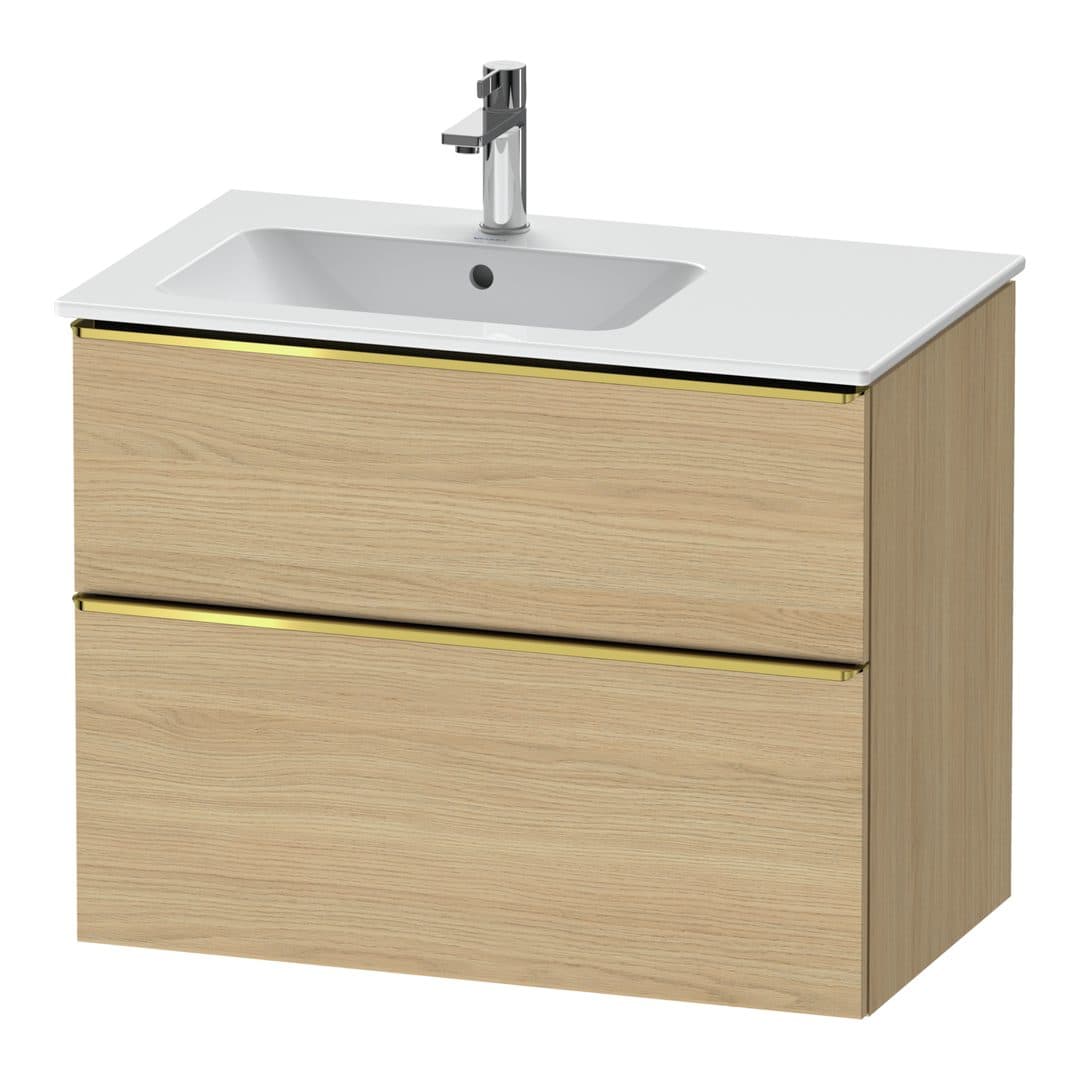 Duravit D-Neo – Έπιπλο Νιπτήρα – 810 mm, 2 συρτάρια, νιπτήρας αριστερά, Gold Polished – Natural oak, Decor (DE4366034300000)