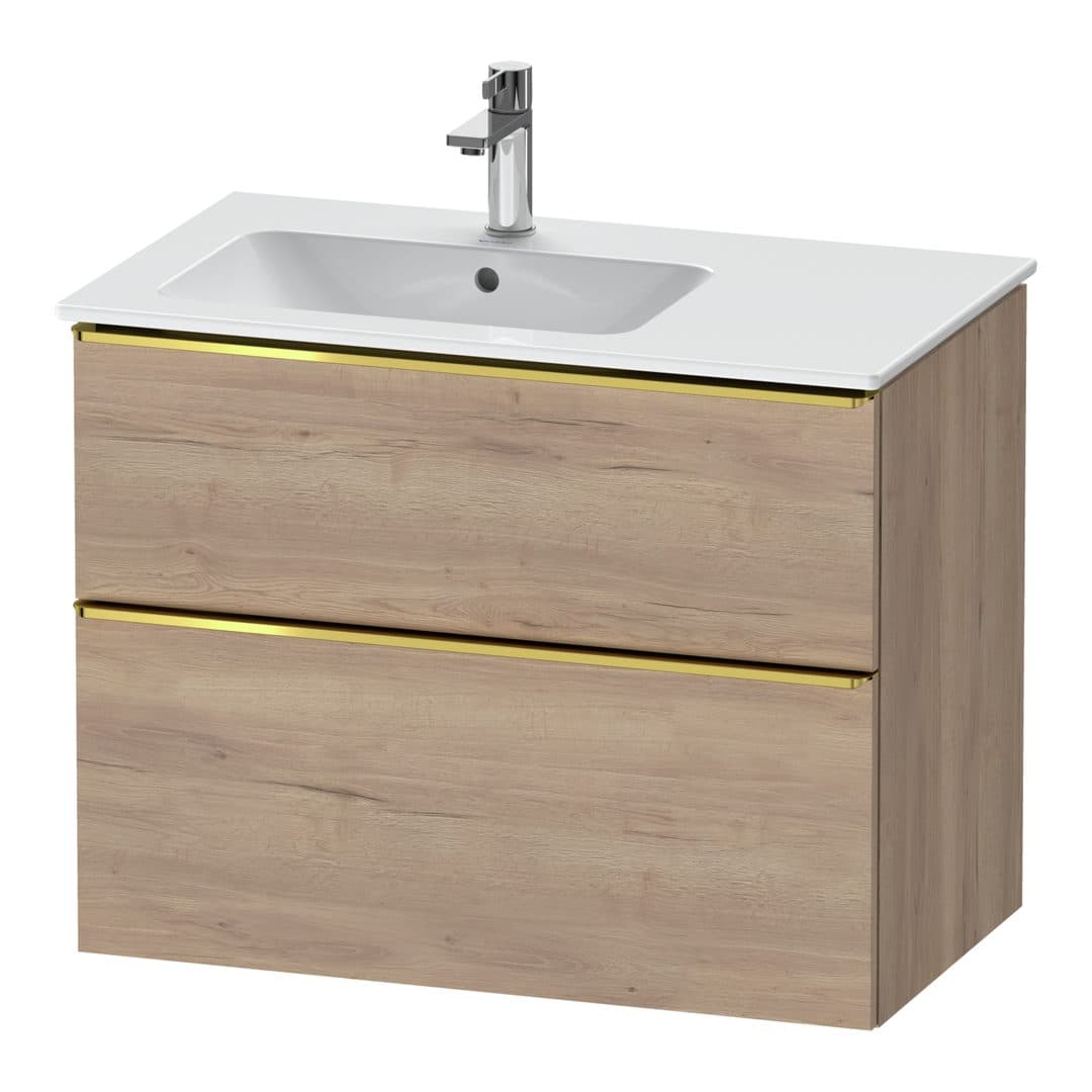 Duravit D-Neo – Έπιπλο Νιπτήρα – 810 mm, 2 συρτάρια, νιπτήρας αριστερά, Gold Polished – Marbled Oak Matt, Decor (DE4366034550000)