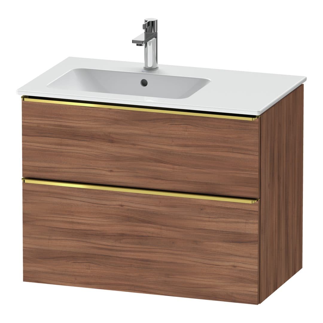 Duravit D-Neo – Έπιπλο Νιπτήρα – 810 mm, 2 συρτάρια, νιπτήρας αριστερά, Gold Polished – Walnut Matt, Decor (DE4366034790000)