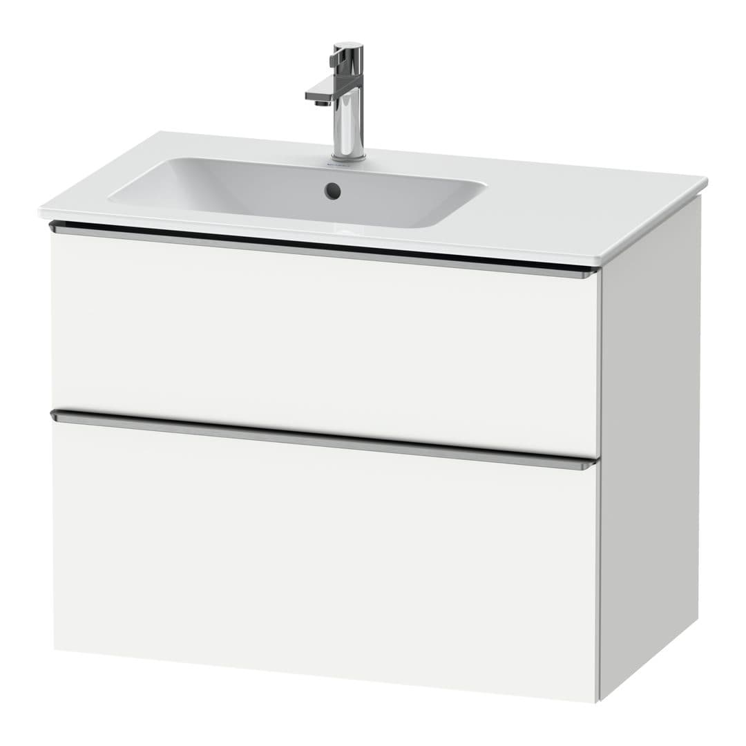 Duravit D-Neo – Έπιπλο Νιπτήρα – 810 mm, 2 συρτάρια, νιπτήρας αριστερά, Stainless steel Brushed – White Matt, Decor (DE4366070180000)