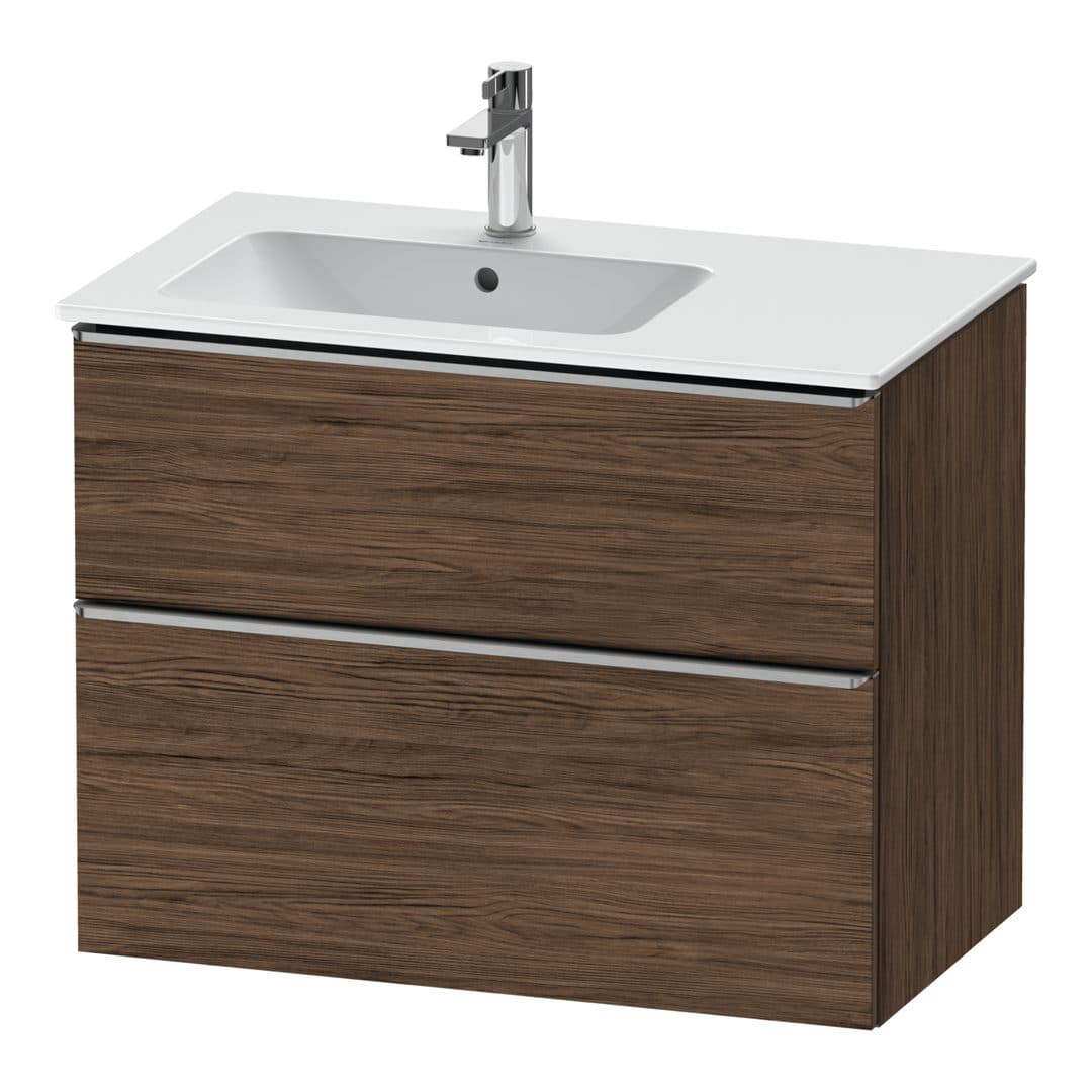 Duravit D-Neo – Έπιπλο Νιπτήρα – 810 mm, 2 συρτάρια, νιπτήρας αριστερά, Stainless steel Brushed – Walnut dark Matt, Decor (DE4366070210000)