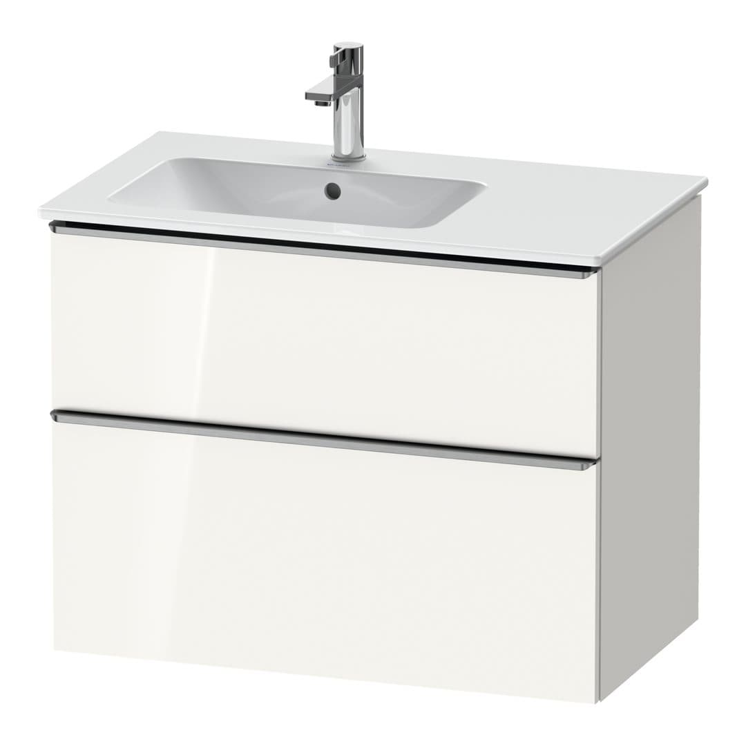 Duravit D-Neo – Έπιπλο Νιπτήρα – 810 mm, 2 συρτάρια, νιπτήρας αριστερά, Stainless steel Brushed – White High Gloss, Decor (DE4366070220000)