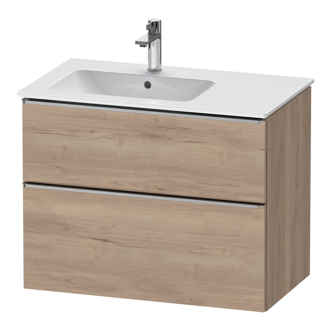 Duravit D-Neo – Έπιπλο Νιπτήρα – 810 mm, 2 συρτάρια, νιπτήρας αριστερά, Stainless steel Brushed – Marbled Oak Matt, Decor (DE4366070550000)