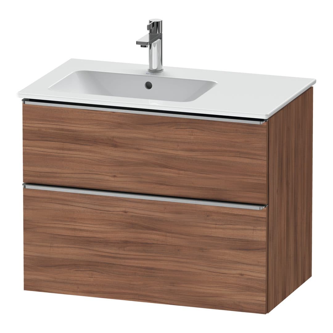 Duravit D-Neo – Έπιπλο Νιπτήρα – 810 mm, 2 συρτάρια, νιπτήρας αριστερά, Stainless steel Brushed – Walnut Matt, Decor (DE4366070790000)