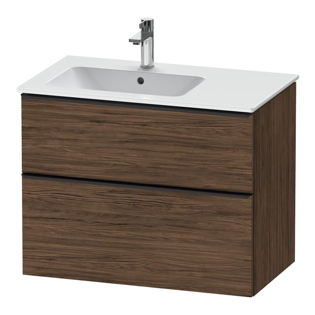Duravit D-Neo – Έπιπλο Νιπτήρα – 810 mm, 2 συρτάρια, νιπτήρας αριστερά, Diamond black Matt – Walnut dark Matt, Decor (DE43660BD210000)