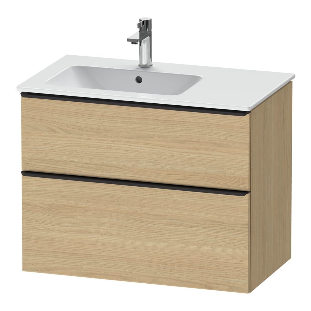 Duravit D-Neo – Έπιπλο Νιπτήρα – 810 mm, 2 συρτάρια, νιπτήρας αριστερά, Diamond black Matt – Natural oak, Decor (DE43660BD300000)