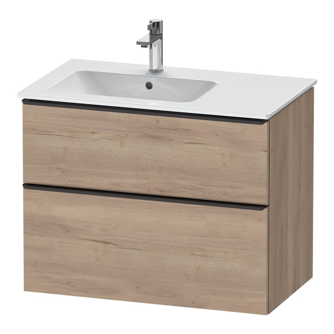 Duravit D-Neo – Έπιπλο Νιπτήρα – 810 mm, 2 συρτάρια, νιπτήρας αριστερά, Diamond black Matt – Marbled Oak Matt, Decor (DE43660BD550000)