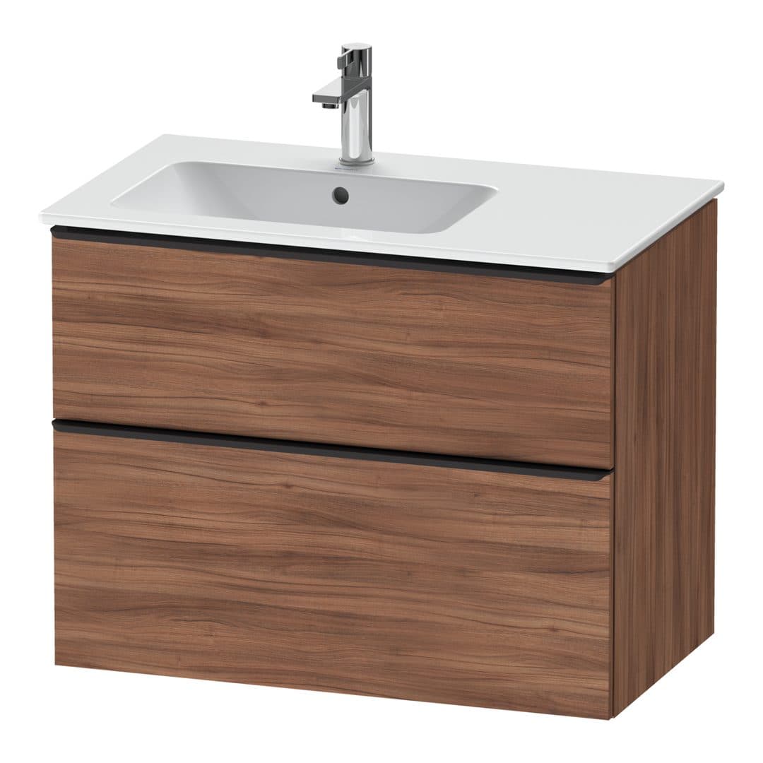 Duravit D-Neo – Έπιπλο Νιπτήρα – 810 mm, 2 συρτάρια, νιπτήρας αριστερά, Diamond black Matt – Walnut Matt, Decor (DE43660BD790000)