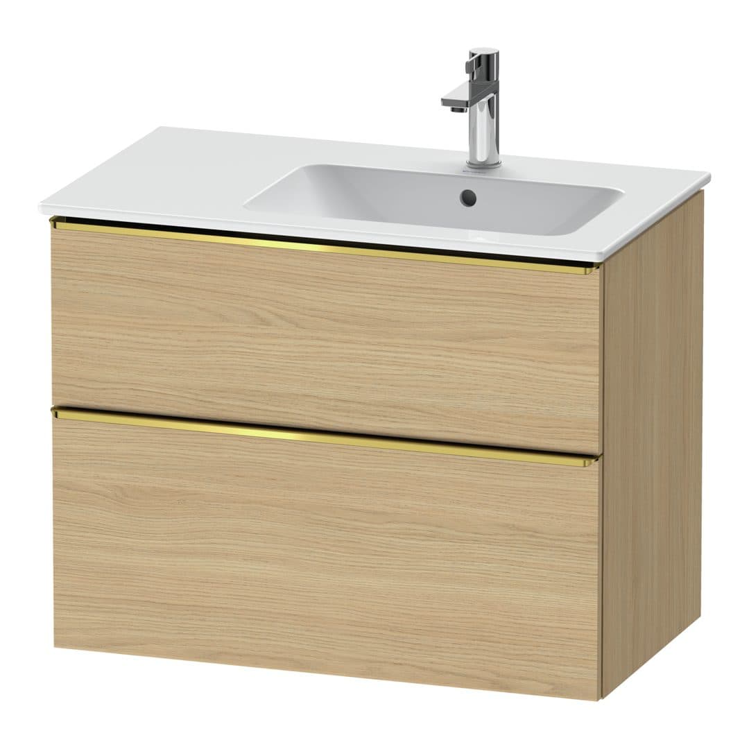 Duravit D-Neo – Έπιπλο Νιπτήρα – 810 mm, 2 συρτάρια, νιπτήρας δεξιά, Gold Polished – Natural oak, Decor (DE4367034300000)