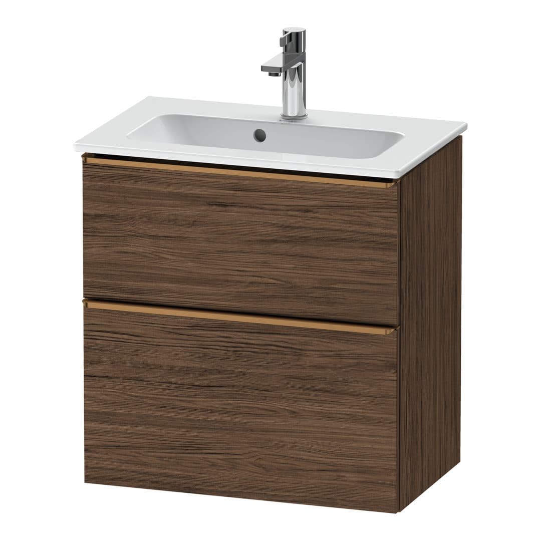 Duravit D-Neo – Έπιπλο Νιπτήρα – 610 mm, 2 συρτάρια, νιπτήρας κέντρο, Compact, Bronze Brushed – Walnut dark Matt, Decor (DE4368004210000)