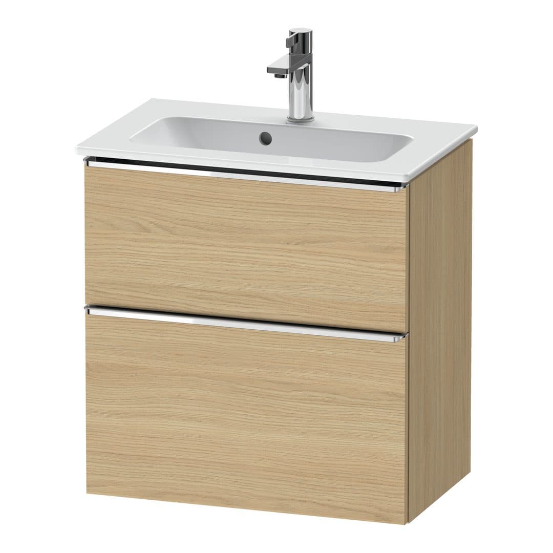 Duravit D-Neo – Έπιπλο Νιπτήρα – 610 mm, 2 συρτάρια, νιπτήρας κέντρο, Compact, Chrome High Gloss – Natural oak, Decor (DE4368010300000)