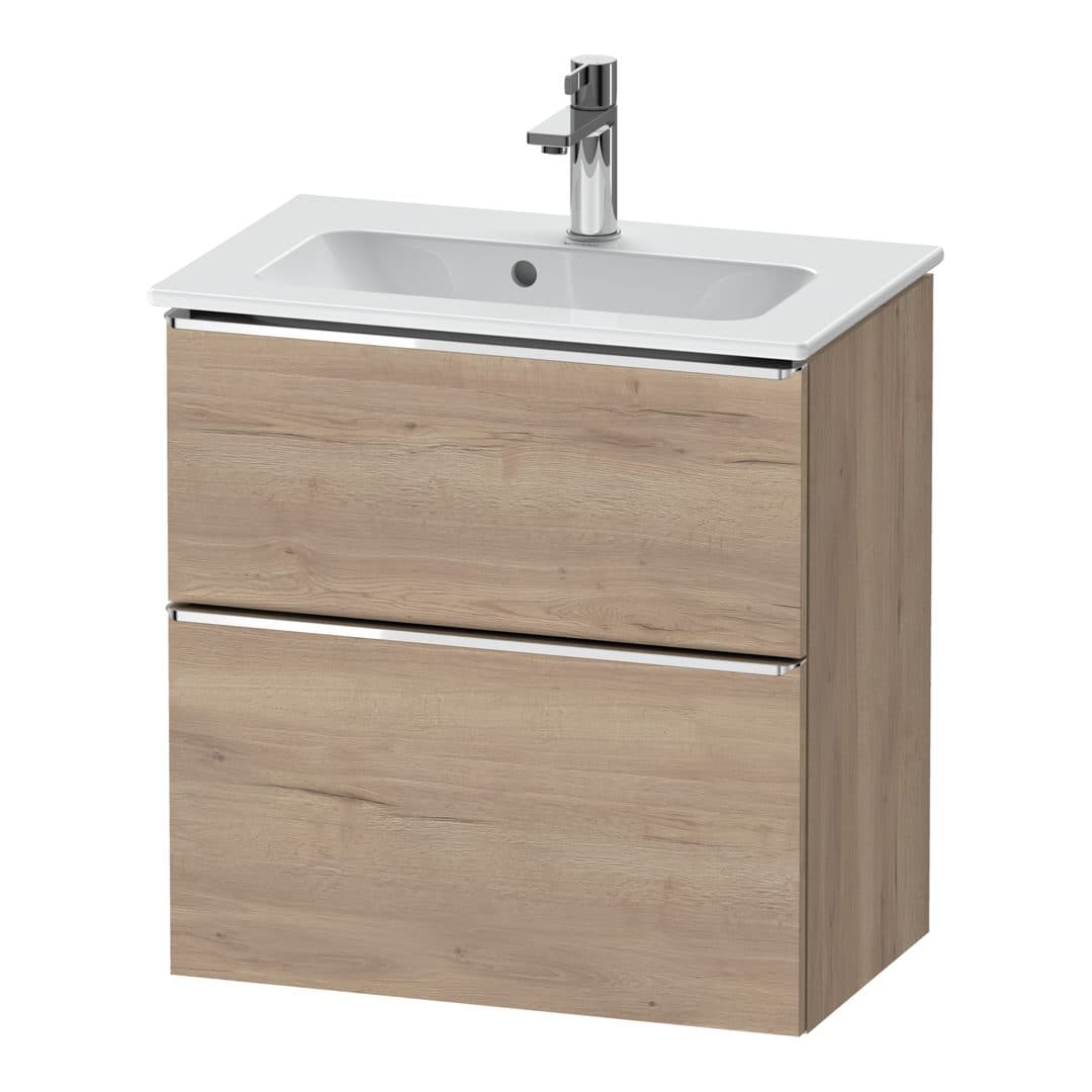 Duravit D-Neo – Έπιπλο Νιπτήρα – 610 mm, 2 συρτάρια, νιπτήρας κέντρο, Compact, Chrome High Gloss – Marbled Oak Matt, Decor (DE4368010550000)