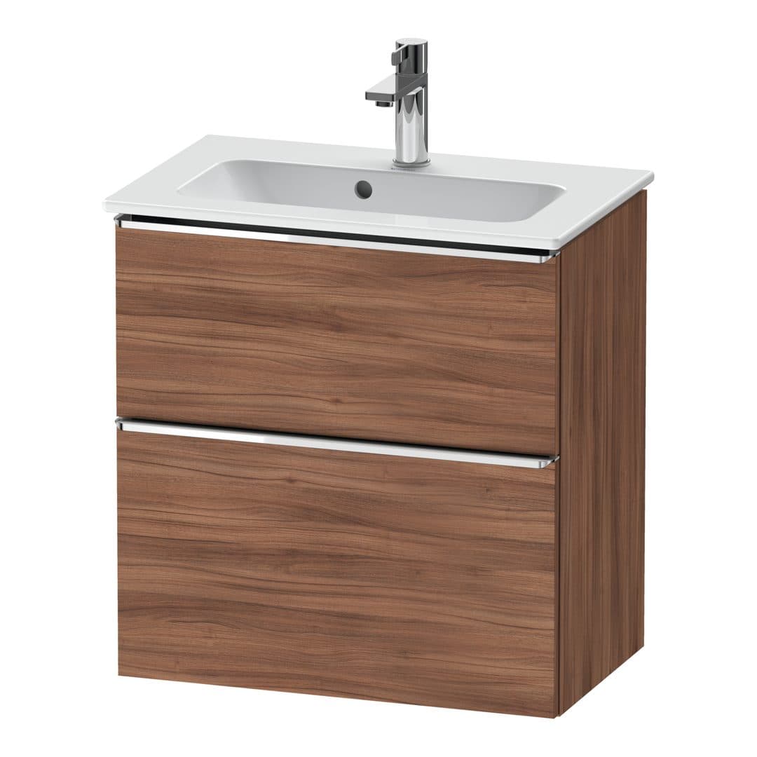 Duravit D-Neo – Έπιπλο Νιπτήρα – 610 mm, 2 συρτάρια, νιπτήρας κέντρο, Compact, Chrome High Gloss – Walnut Matt, Decor (DE4368010790000)