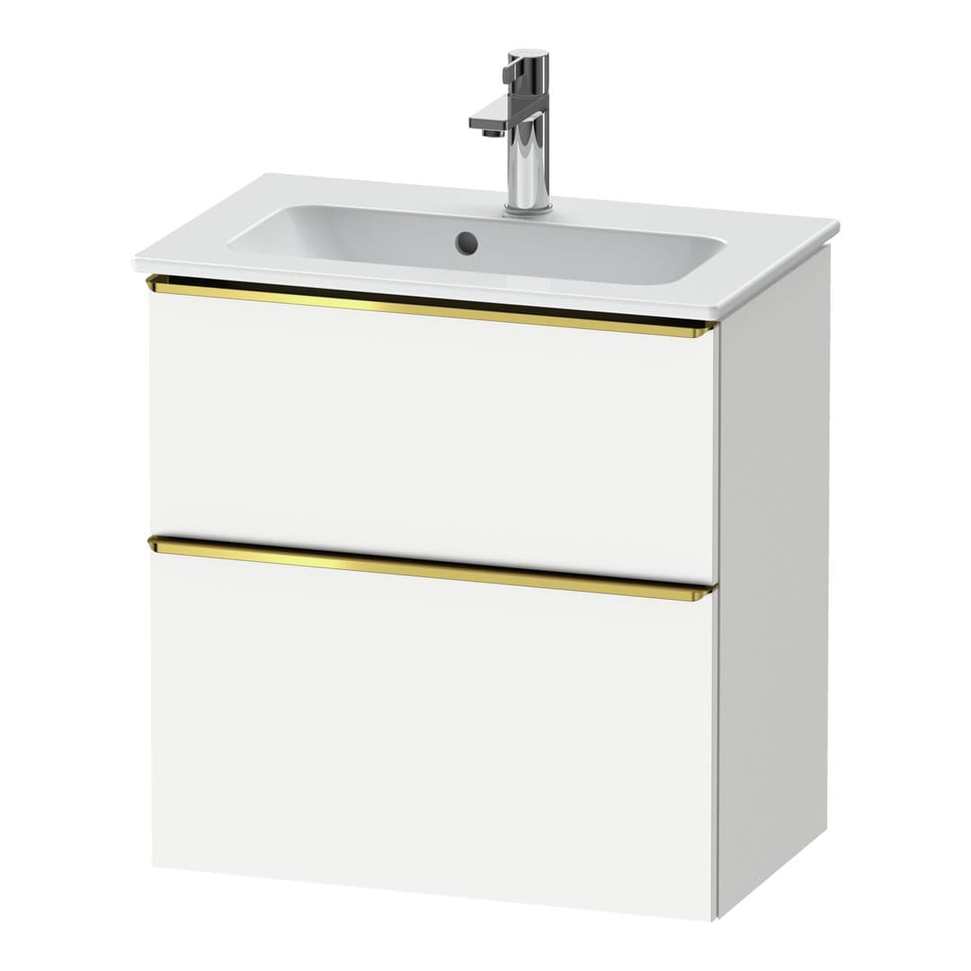 Duravit D-Neo – Έπιπλο Νιπτήρα – 610 mm, 2 συρτάρια, νιπτήρας κέντρο, Compact, Gold Polished – White Matt, Decor (DE4368034180000)