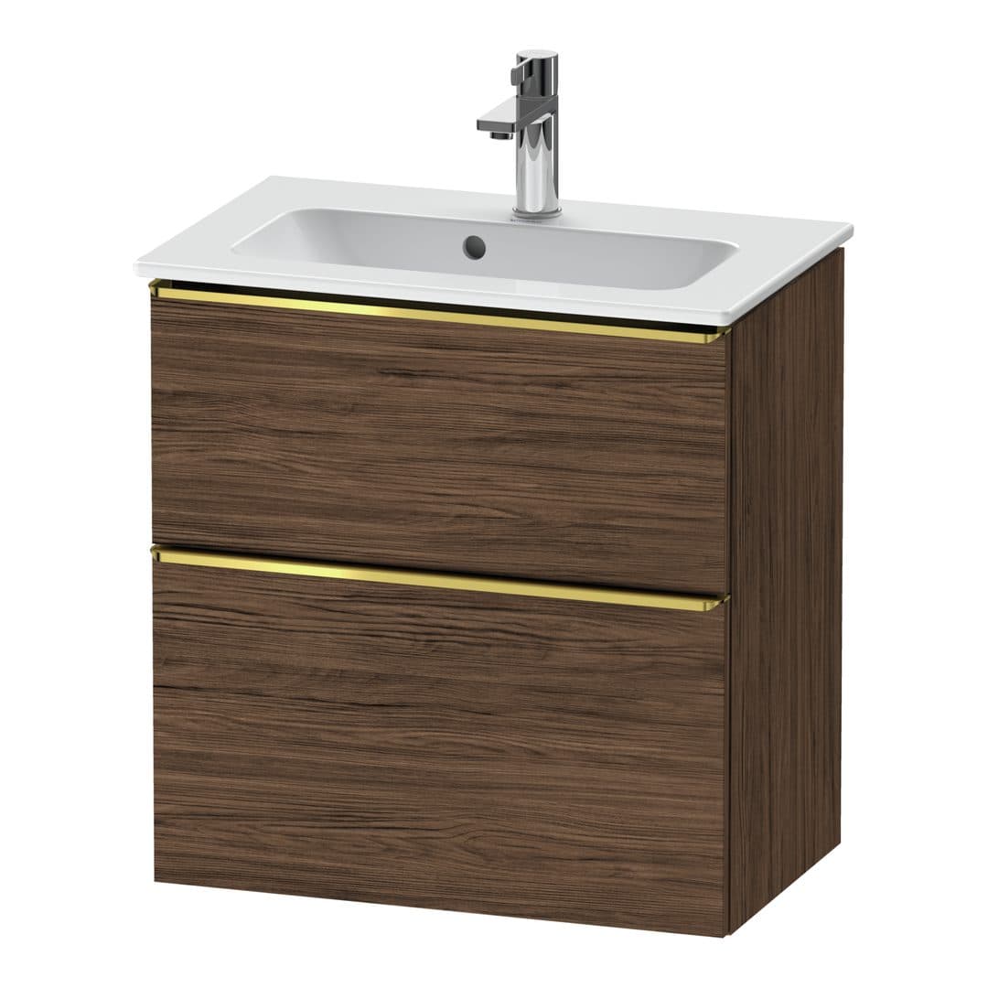Duravit D-Neo – Έπιπλο Νιπτήρα – 610 mm, 2 συρτάρια, νιπτήρας κέντρο, Compact, Gold Polished – Walnut dark Matt, Decor (DE4368034210000)