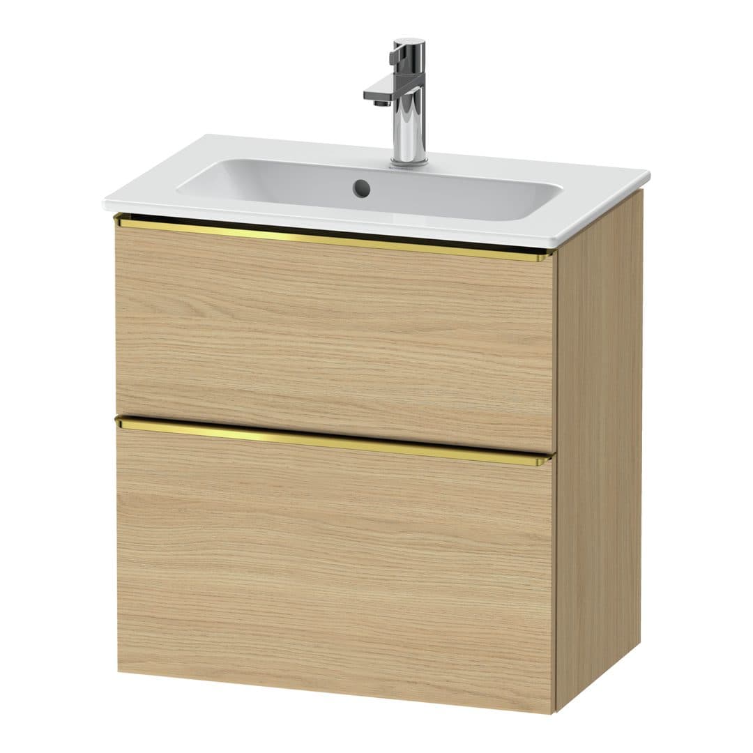 Duravit D-Neo – Έπιπλο Νιπτήρα – 610 mm, 2 συρτάρια, νιπτήρας κέντρο, Compact, Gold Polished – Natural oak, Decor (DE4368034300000)