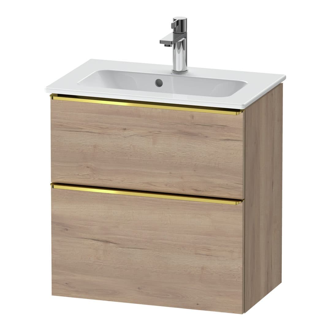 Duravit D-Neo – Έπιπλο Νιπτήρα – 610 mm, 2 συρτάρια, νιπτήρας κέντρο, Compact, Gold Polished – Marbled Oak Matt, Decor (DE4368034550000)