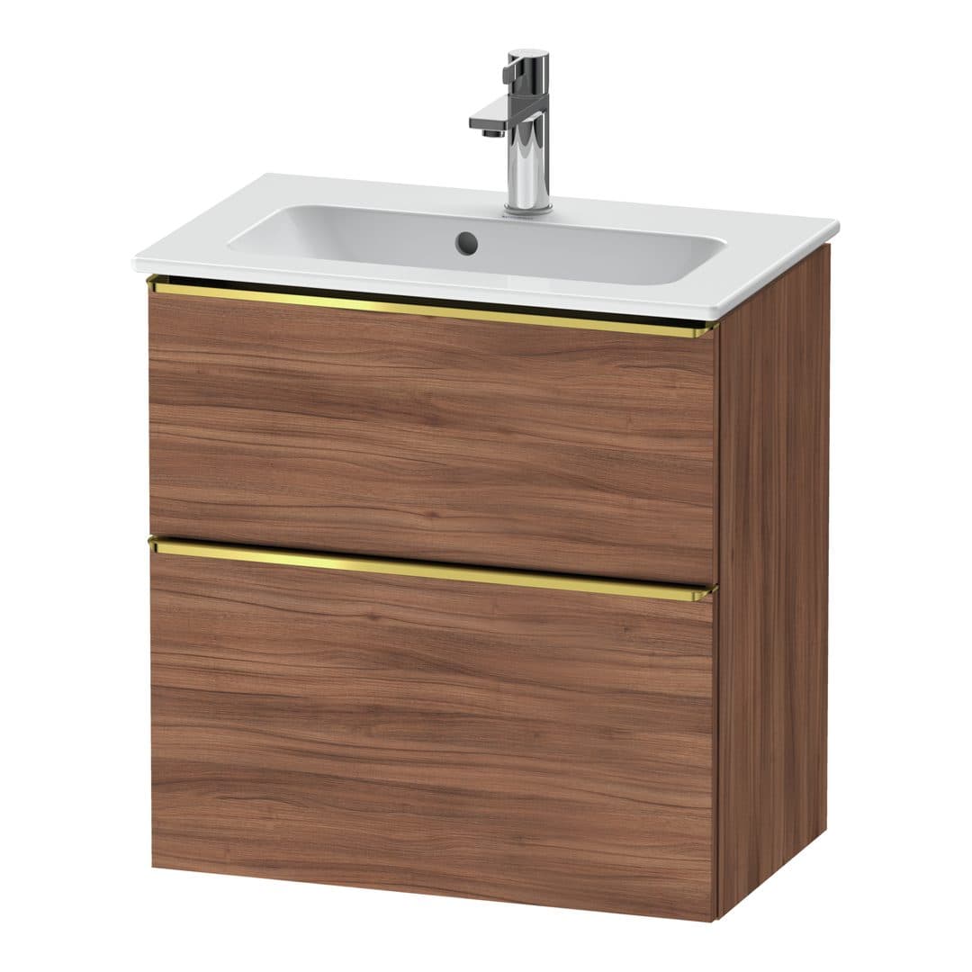 Duravit D-Neo – Έπιπλο Νιπτήρα – 610 mm, 2 συρτάρια, νιπτήρας κέντρο, Compact, Gold Polished – Walnut Matt, Decor (DE4368034790000)