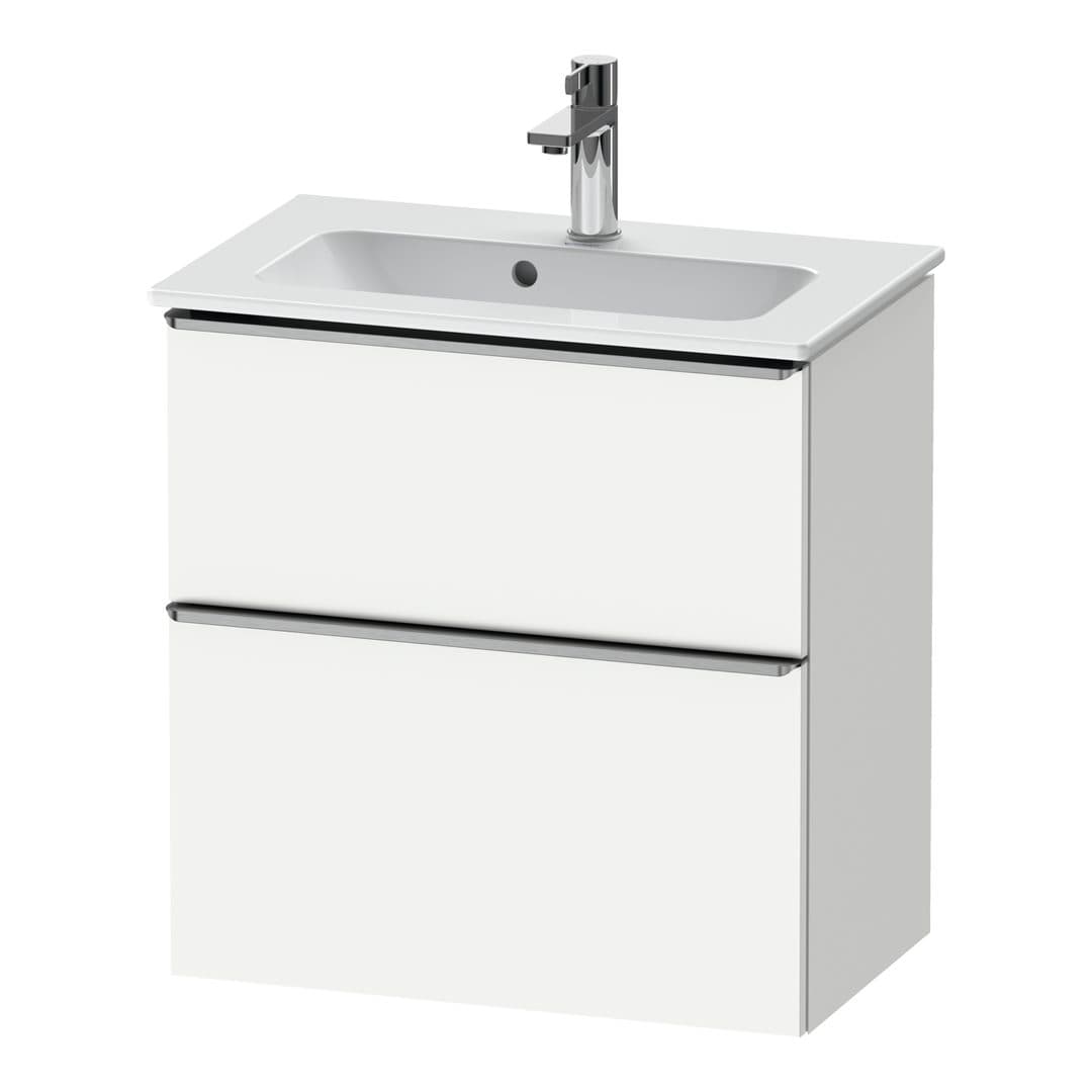 Duravit D-Neo – Έπιπλο Νιπτήρα – 610 mm, 2 συρτάρια, νιπτήρας κέντρο, Compact, Stainless steel Brushed – White Matt, Decor (DE4368070180000)