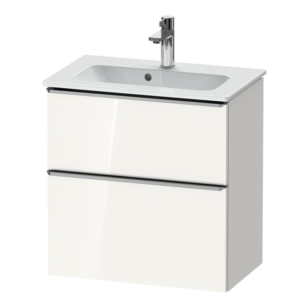 Duravit D-Neo – Έπιπλο Νιπτήρα – 610 mm, 2 συρτάρια, νιπτήρας κέντρο, Compact, Stainless steel Brushed – White High Gloss, Decor (DE4368070220000)