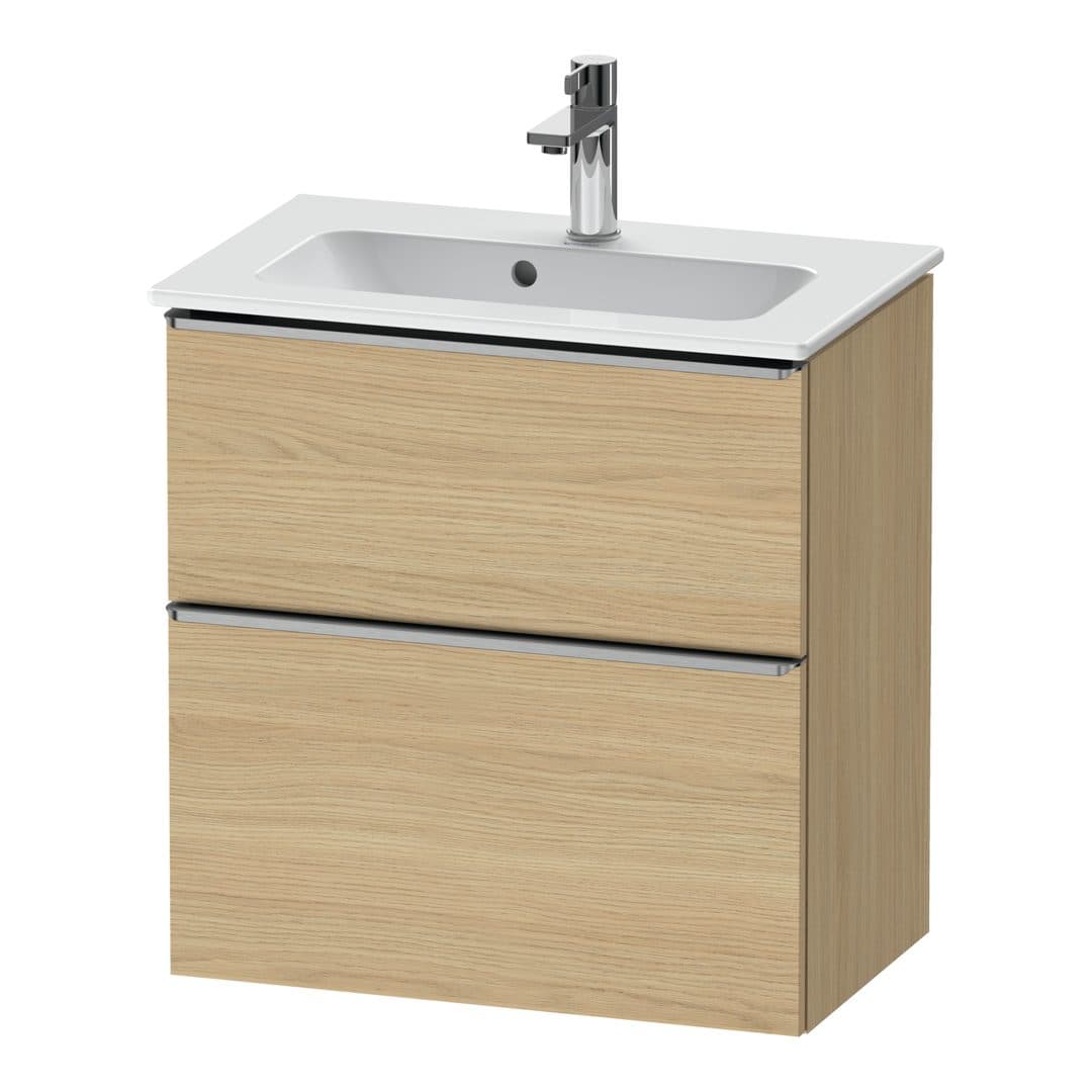 Duravit D-Neo – Έπιπλο Νιπτήρα – 610 mm, 2 συρτάρια, νιπτήρας κέντρο, Compact, Stainless steel Brushed – Natural oak, Decor (DE4368070300000)