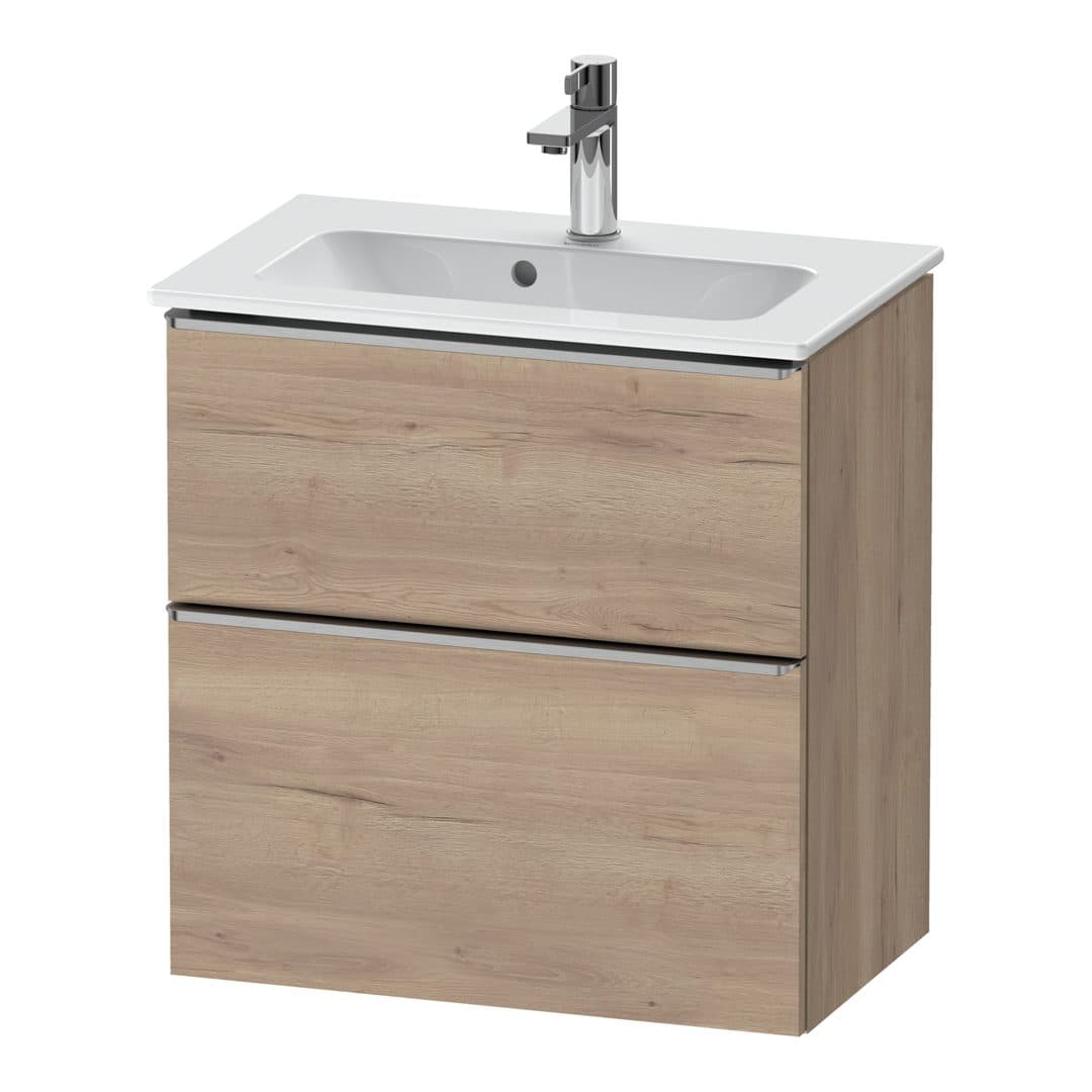 Duravit D-Neo – Έπιπλο Νιπτήρα – 610 mm, 2 συρτάρια, νιπτήρας κέντρο, Compact, Stainless steel Brushed – Marbled Oak Matt, Decor (DE4368070550000)
