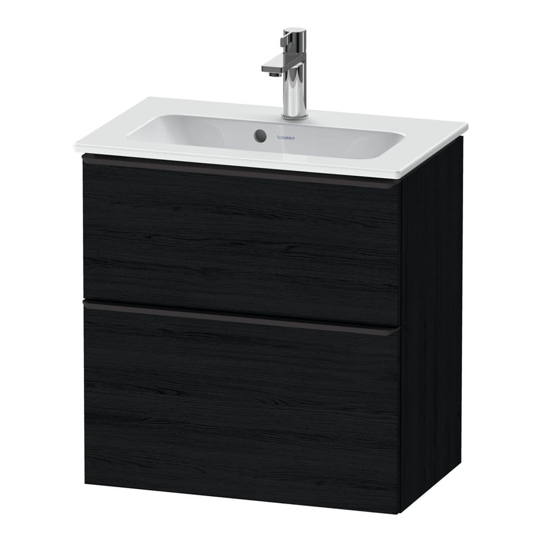 Duravit D-Neo – Έπιπλο Νιπτήρα – 610 mm, 2 συρτάρια, νιπτήρας κέντρο, Compact, Diamond black Matt – Black oak Matt, Decor (DE43680BD160000)