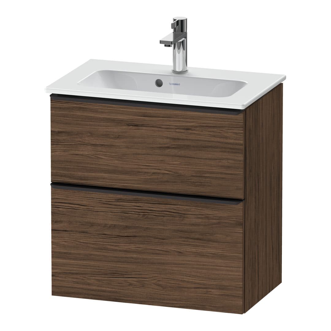 Duravit D-Neo – Έπιπλο Νιπτήρα – 610 mm, 2 συρτάρια, νιπτήρας κέντρο, Compact, Diamond black Matt – Walnut dark Matt, Decor (DE43680BD210000)