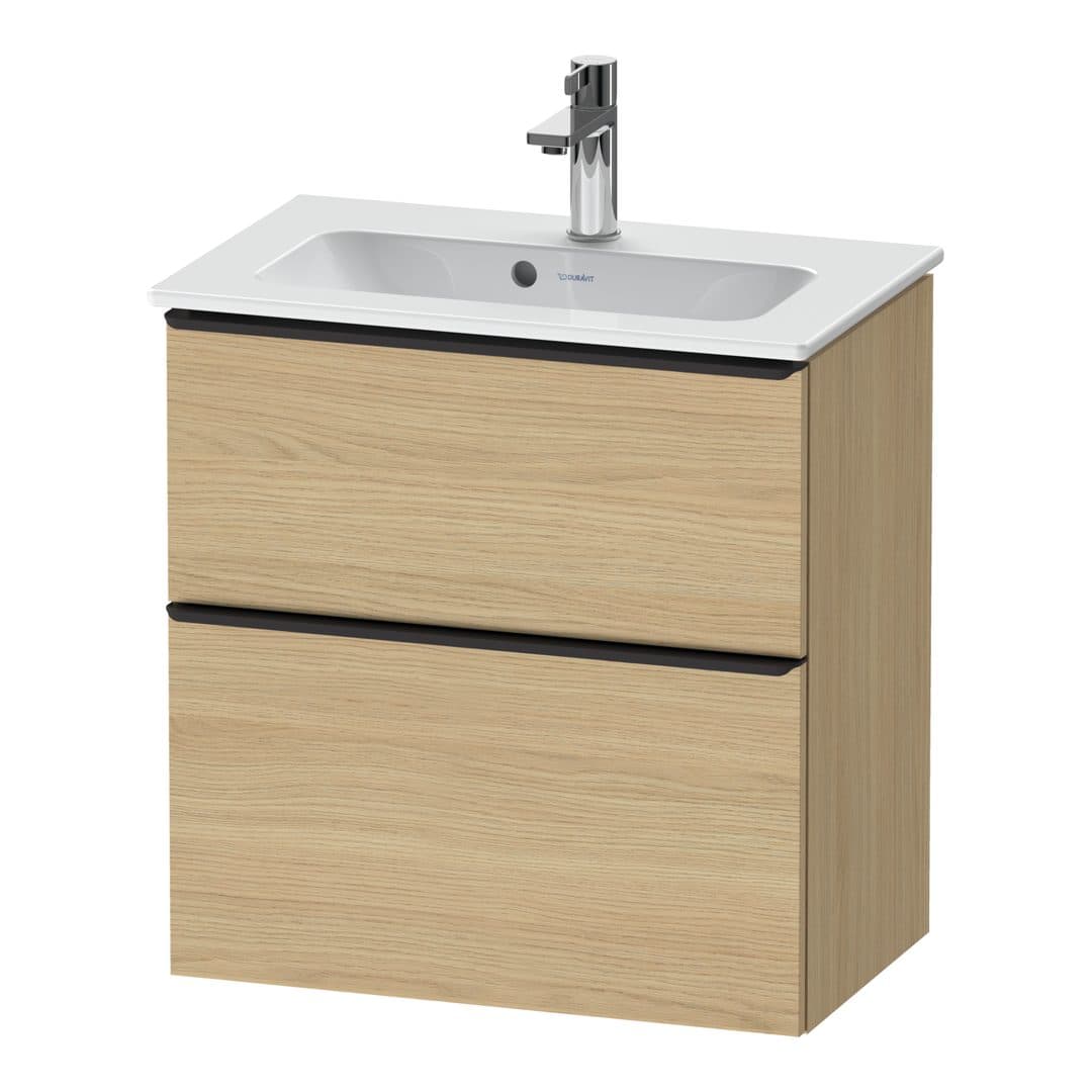 Duravit D-Neo – Έπιπλο Νιπτήρα – 610 mm, 2 συρτάρια, νιπτήρας κέντρο, Compact, Diamond black Matt – Natural oak, Decor (DE43680BD300000)