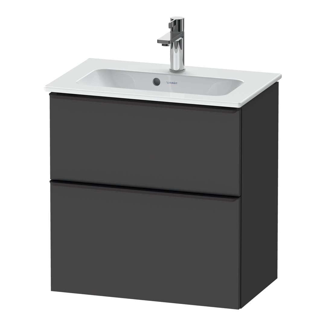 Duravit D-Neo – Έπιπλο Νιπτήρα – 610 mm, 2 συρτάρια, νιπτήρας κέντρο, Compact, Diamond black Matt – Graphite Matt, Decor (DE43680BD490000)