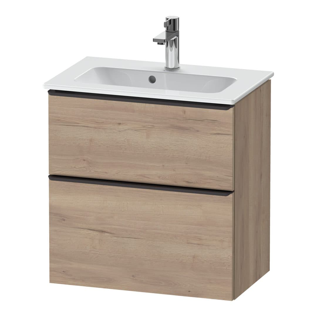Duravit D-Neo – Έπιπλο Νιπτήρα – 610 mm, 2 συρτάρια, νιπτήρας κέντρο, Compact, Diamond black Matt – Marbled Oak Matt, Decor (DE43680BD550000)