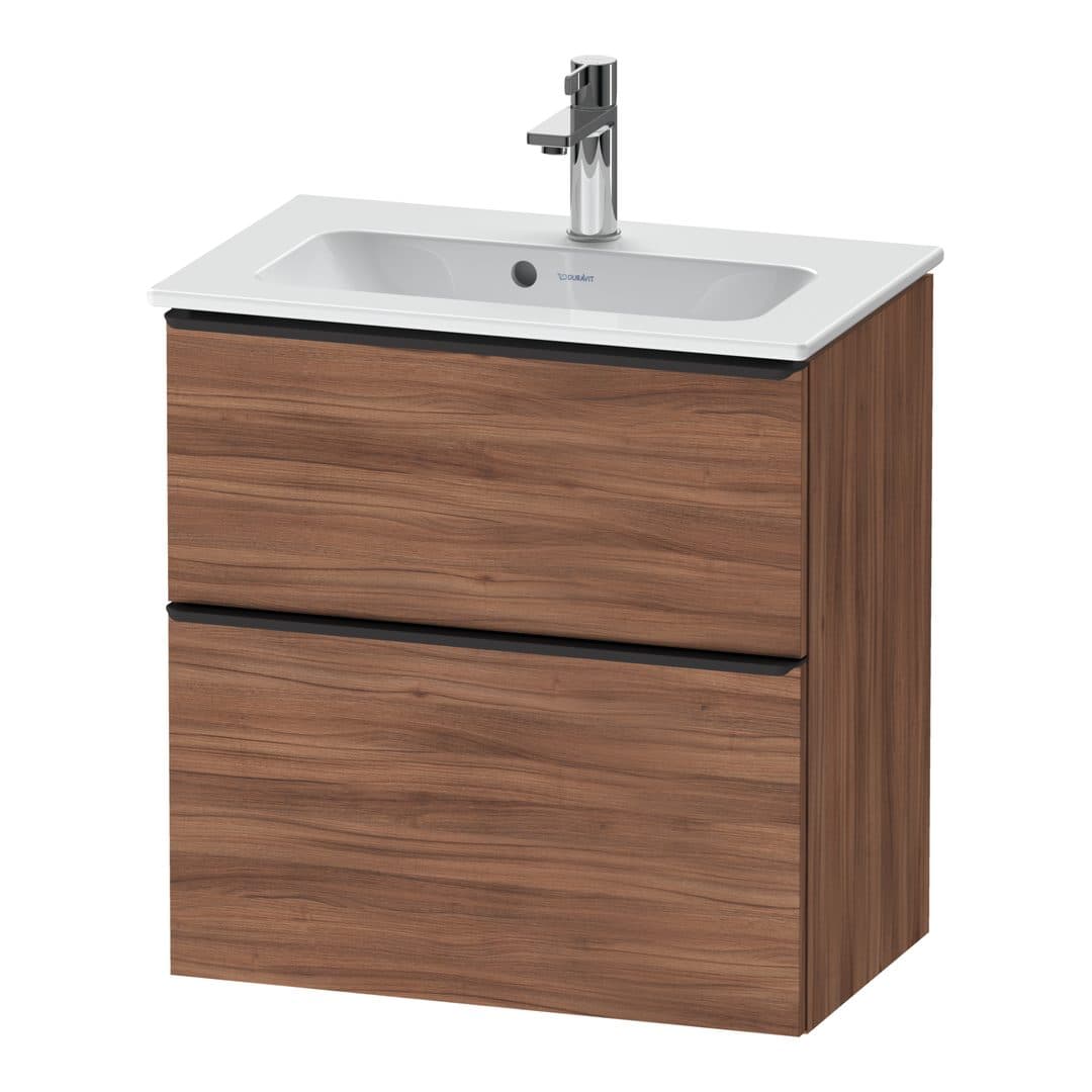 Duravit D-Neo – Έπιπλο Νιπτήρα – 610 mm, 2 συρτάρια, νιπτήρας κέντρο, Compact, Diamond black Matt – Walnut Matt, Decor (DE43680BD790000)