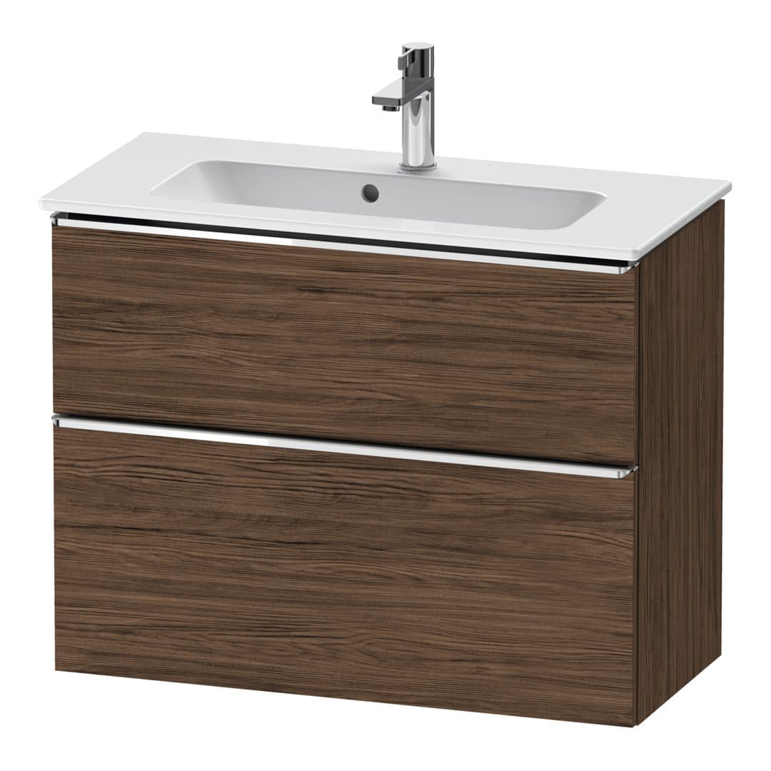 Duravit D-Neo – Έπιπλο Νιπτήρα – 810 mm, 2 συρτάρια, νιπτήρας κέντρο, Compact, Chrome High Gloss – Walnut dark Matt, Decor (DE4369010210000)