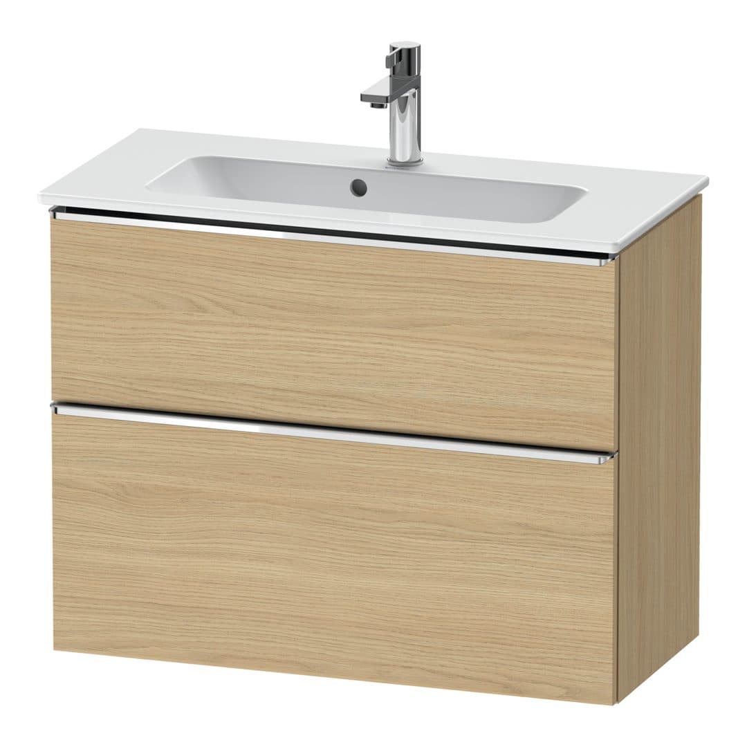 Duravit D-Neo – Έπιπλο Νιπτήρα – 810 mm, 2 συρτάρια, νιπτήρας κέντρο, Compact, Chrome High Gloss – Natural oak, Decor (DE4369010300000)